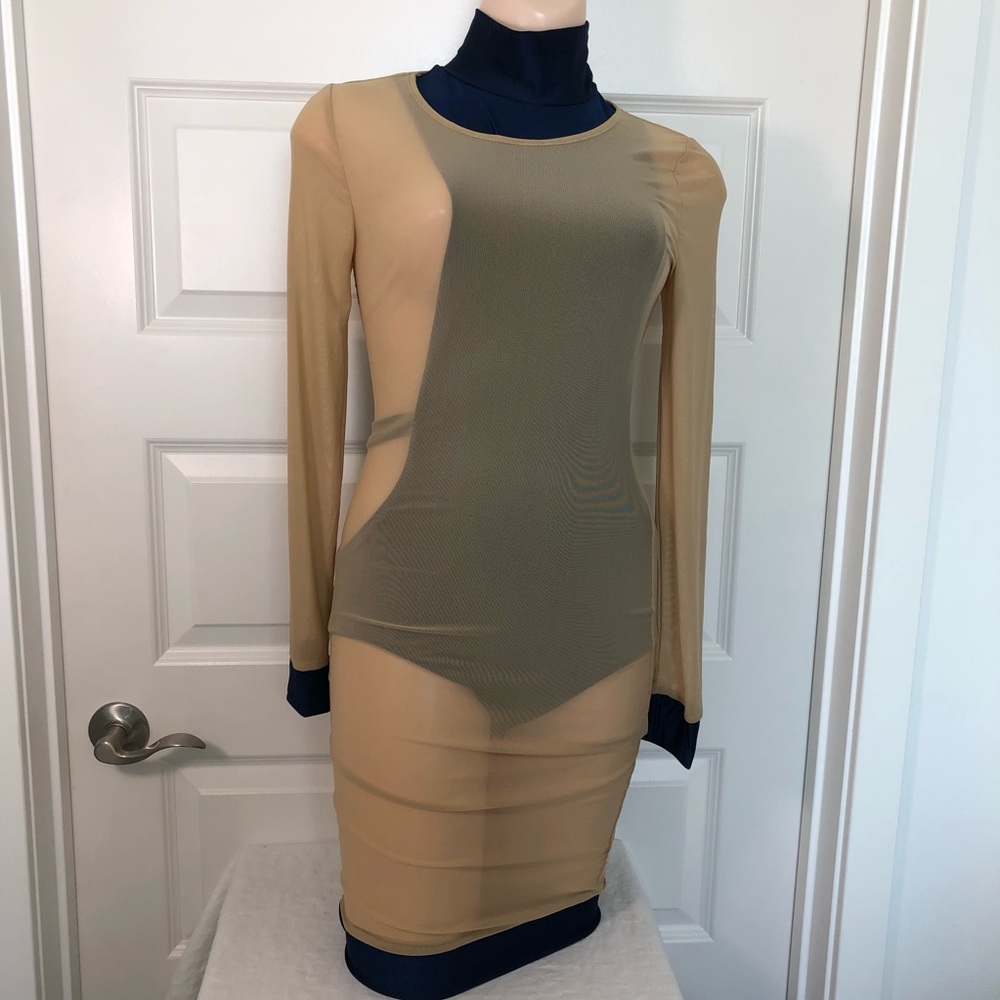 Navy Blue Swimsuit with  Long sleeve mesh coverup. - Picture 2 of 8